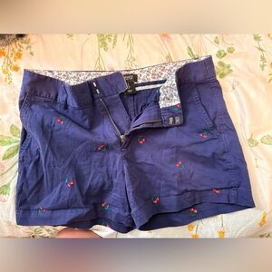 Jones New York Cherry Embroidered Shorts Size 4 Navy Cottagecore Preppy Summer